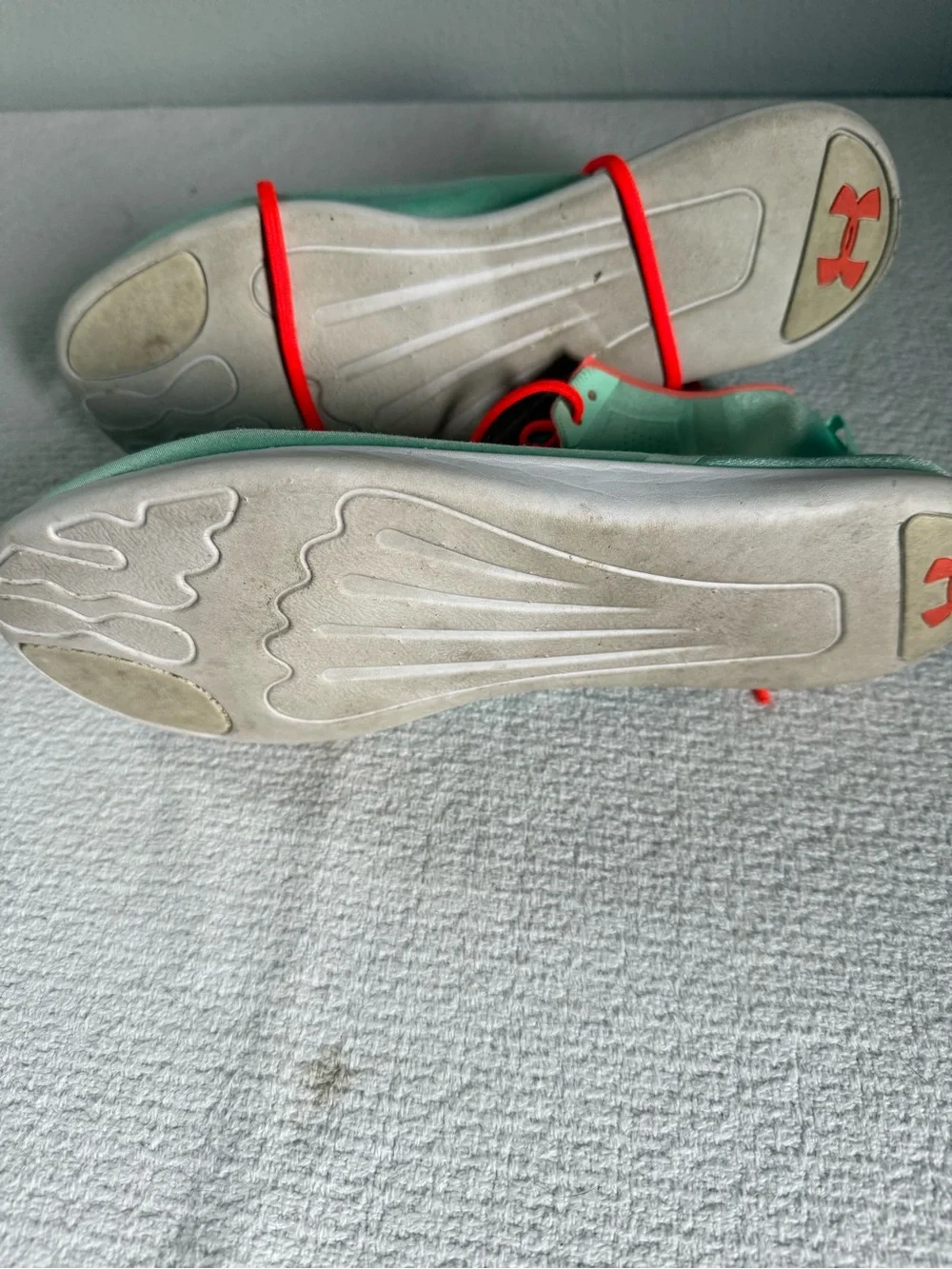 Under Armour Mint Green High-Top Sneakers with Bright Coral Laces